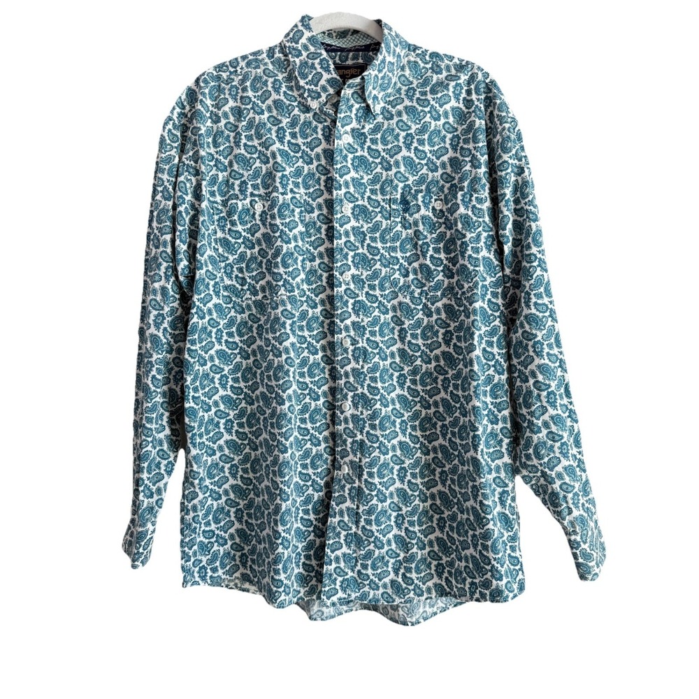 Wrangler George Straight Shirt Mens L Long Sleeve Paisley Flip Cuff Button Down